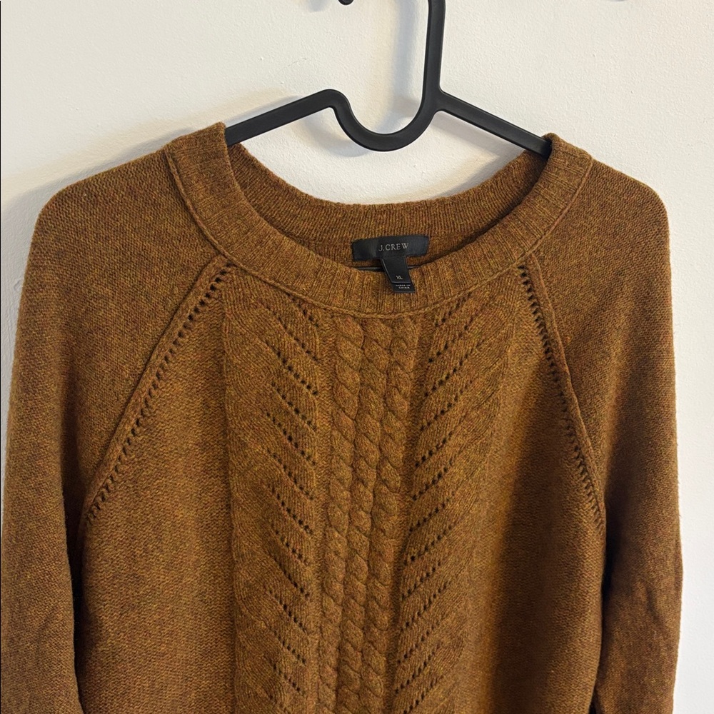 J. Crew Mustard Brown soft 100% wool Crew Neck Sweater size XL